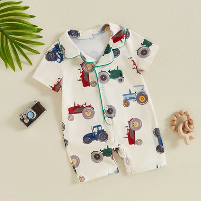 Combinaison à manches courtes à motif floral et tracteur