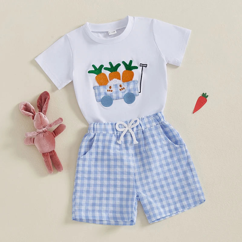 2 Piece Set Easter Outfit Carrot Cart Embroidery Full Suit
