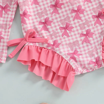 Bow Plaid Rash Guard Swimsuit