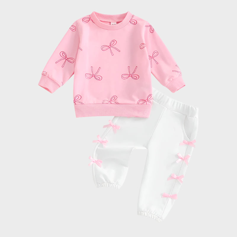 2 Piece Set Bow Long Sleeve Sweatshirt and Pants