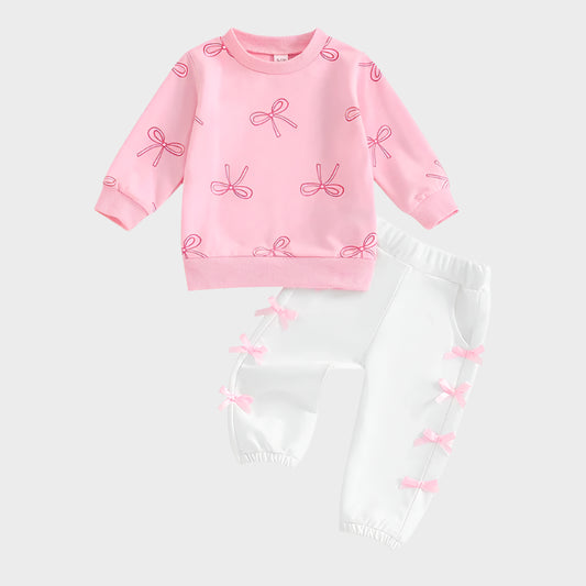 2 Piece Set Bow Long Sleeve Sweatshirt and Pants