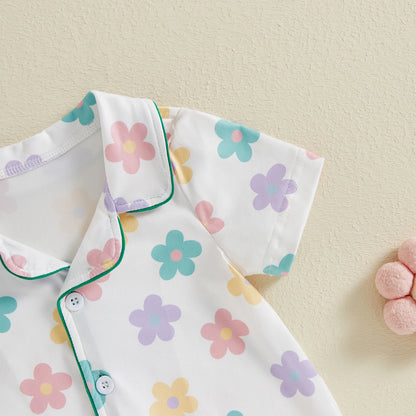 Combinaison à manches courtes à motif floral et tracteur