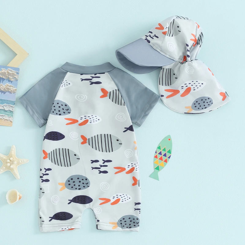 Fauna Fish Swimwear Romper with Hat