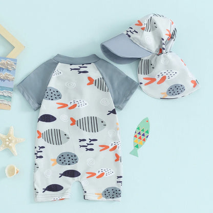 Fauna Fish Swimwear Romper with Hat