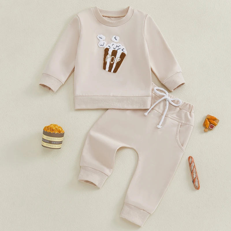2 Piece Set Popcorn Embroidery Sweatshirts with Long Pants