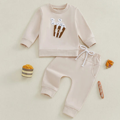 2 Piece Set Popcorn Embroidery Sweatshirts with Long Pants