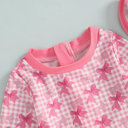 Bow Plaid Rash Guard Swimsuit