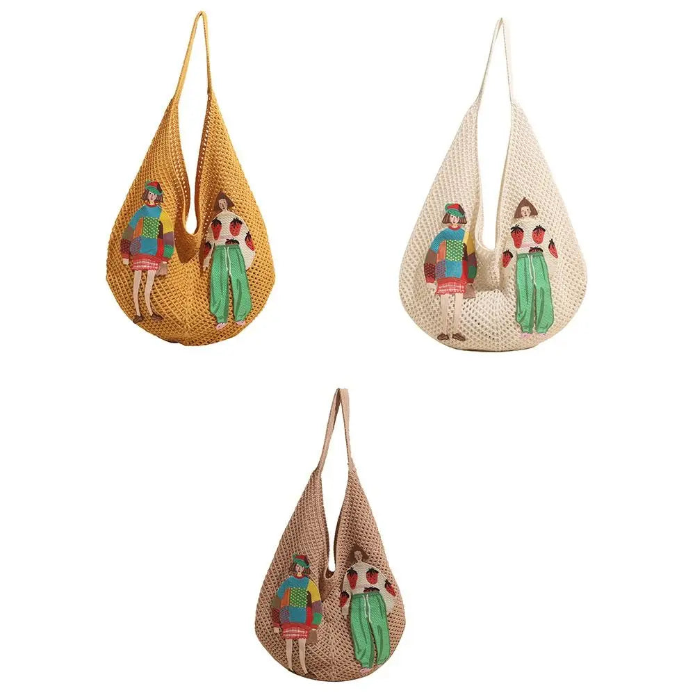 Embroidered Knitted Tote Bag