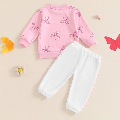 2 Piece Set Bow Long Sleeve Sweatshirt and Pants