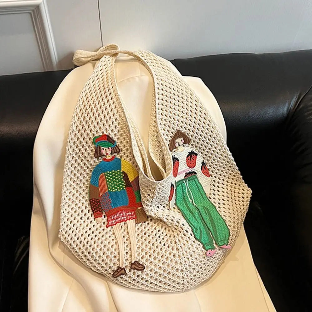 Embroidered Knitted Tote Bag