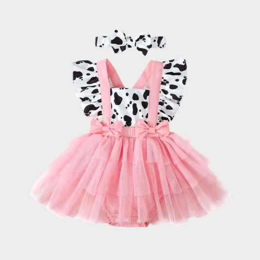 Short Puff Sleeve Dress with Bow Headband