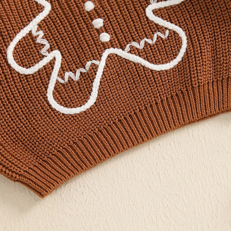 Pull de Noël pour tout-petits filles et garçons, vêtements de bonhomme en pain d'épice, broderie, col ras du cou, manches longues, pulls pour enfants, automne hiver