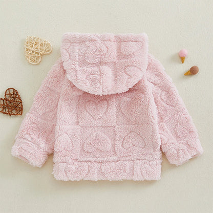 Sweat à capuche à manches longues en peluche d'hiver avec cœur