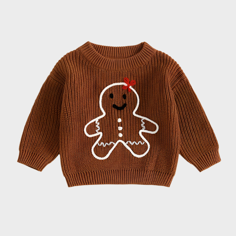 Pull de Noël pour tout-petits filles et garçons, vêtements de bonhomme en pain d'épice, broderie, col ras du cou, manches longues, pulls pour enfants, automne hiver