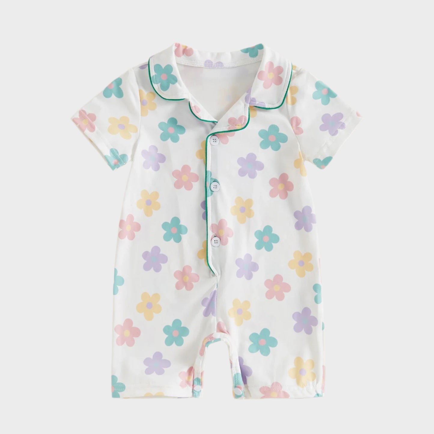 Combinaison à manches courtes à motif floral et tracteur