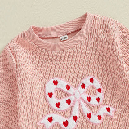 2 Piece Set Embroidery Bow Hoodie with Sweatpants