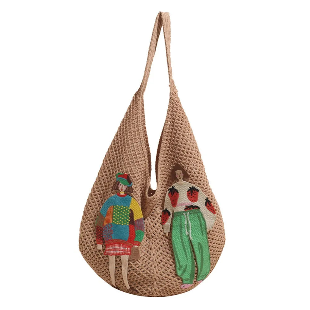 Embroidered Knitted Tote Bag