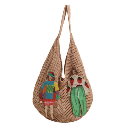 Embroidered Knitted Tote Bag