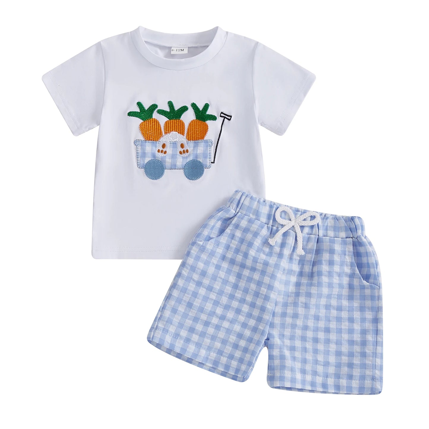 2 Piece Set Easter Outfit Carrot Cart Embroidery Full Suit