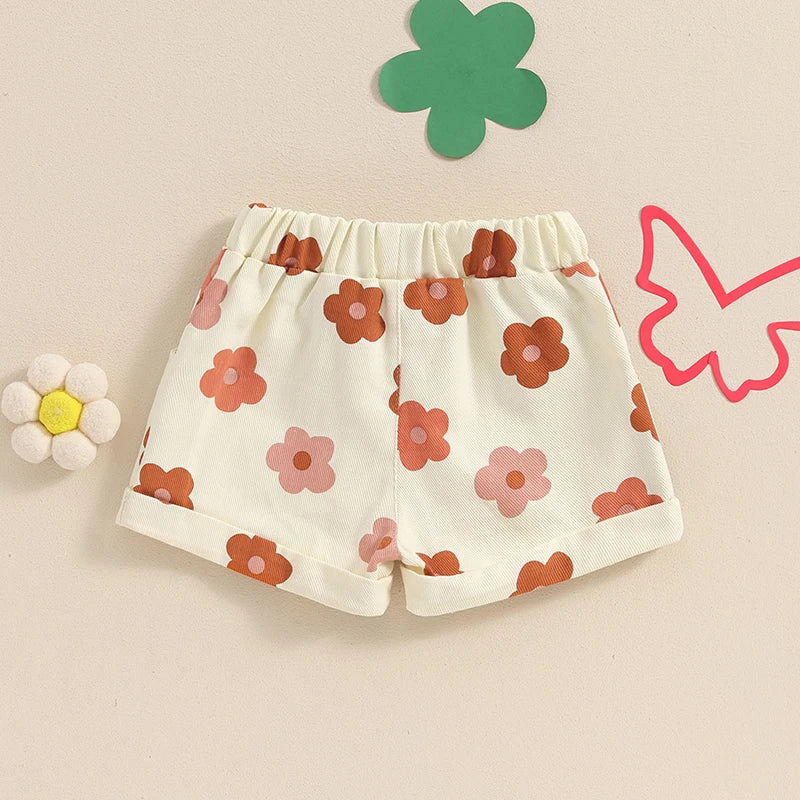 2024-04-05 Lioraitiin Short en jean d'été pour petites filles, taille élastique, imprimé floral fraise, avec poches