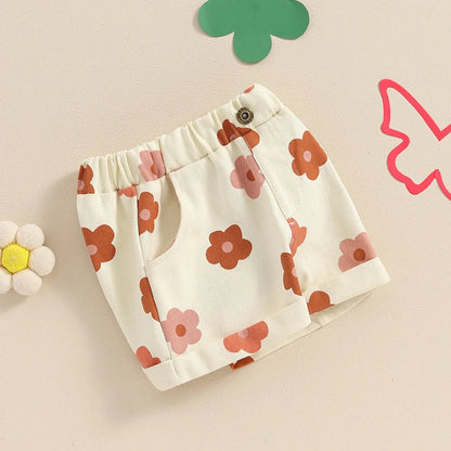 2024-04-05 Lioraitiin Short en jean d'été pour petites filles, taille élastique, imprimé floral fraise, avec poches