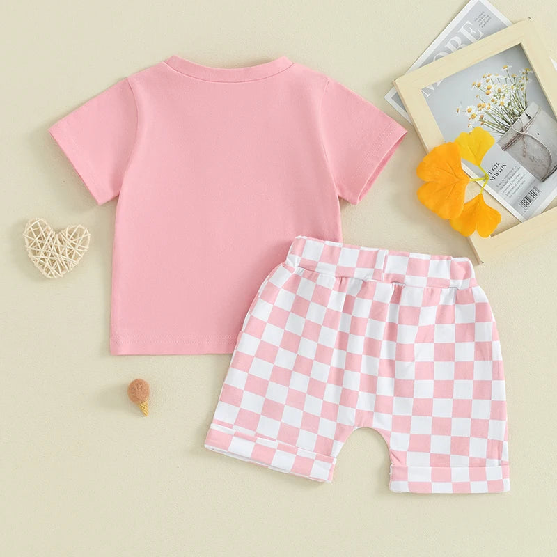 2 Piece Set Checkered Summer Patchwork Suit
