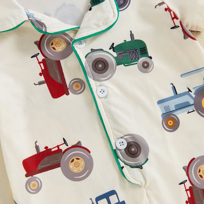 Combinaison à manches courtes à motif floral et tracteur