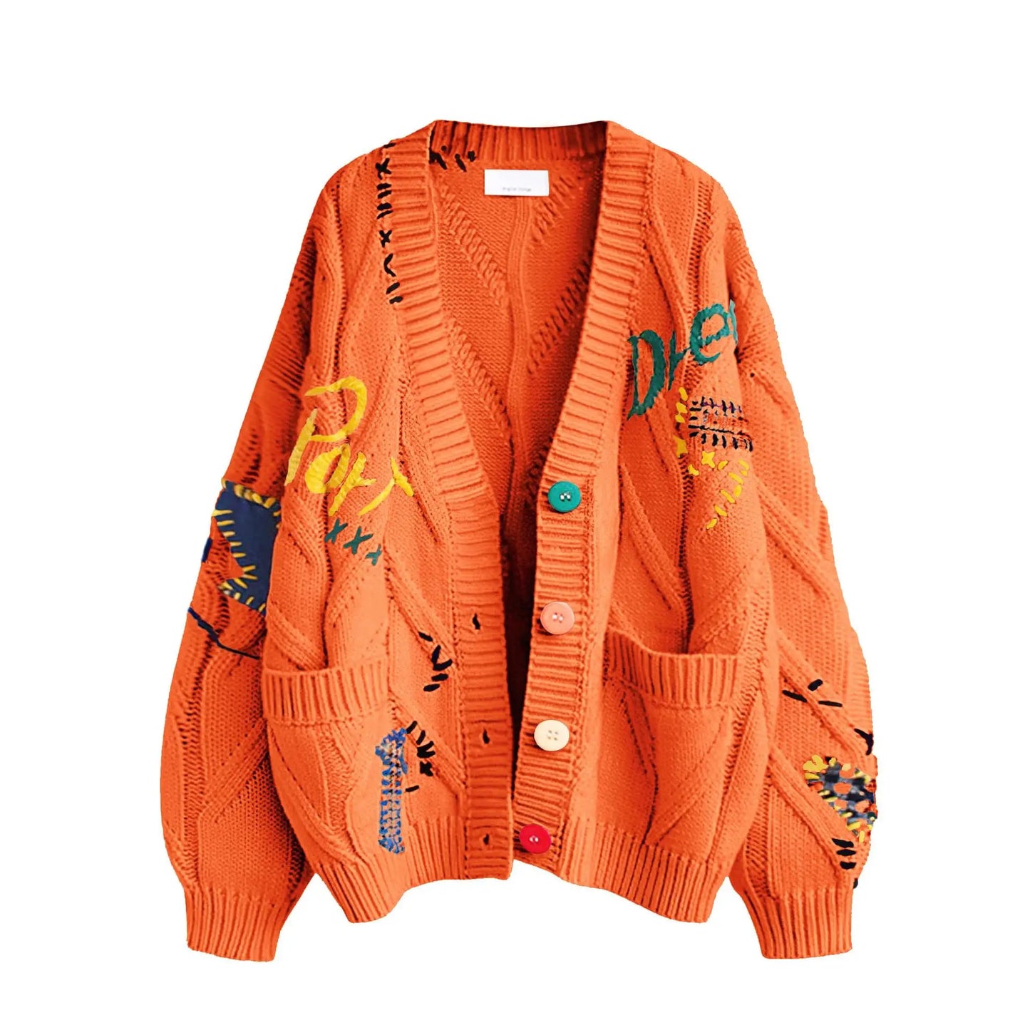 Embroidery Knitted V Neck Cardigan