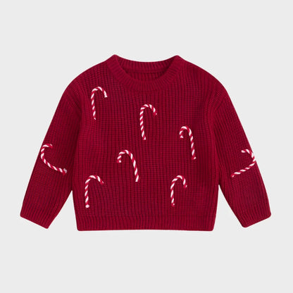 Candy Cane Baby Embroidery Knitted Sweater
