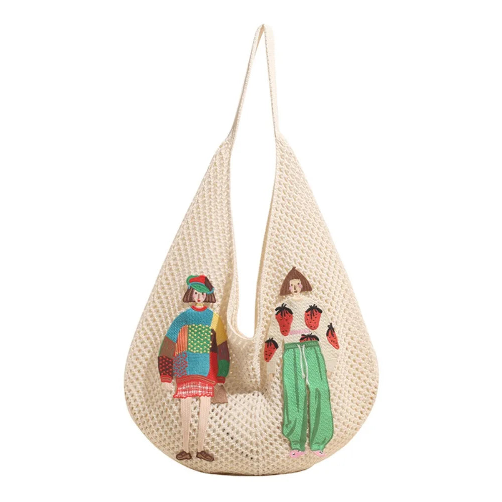 Embroidered Knitted Tote Bag