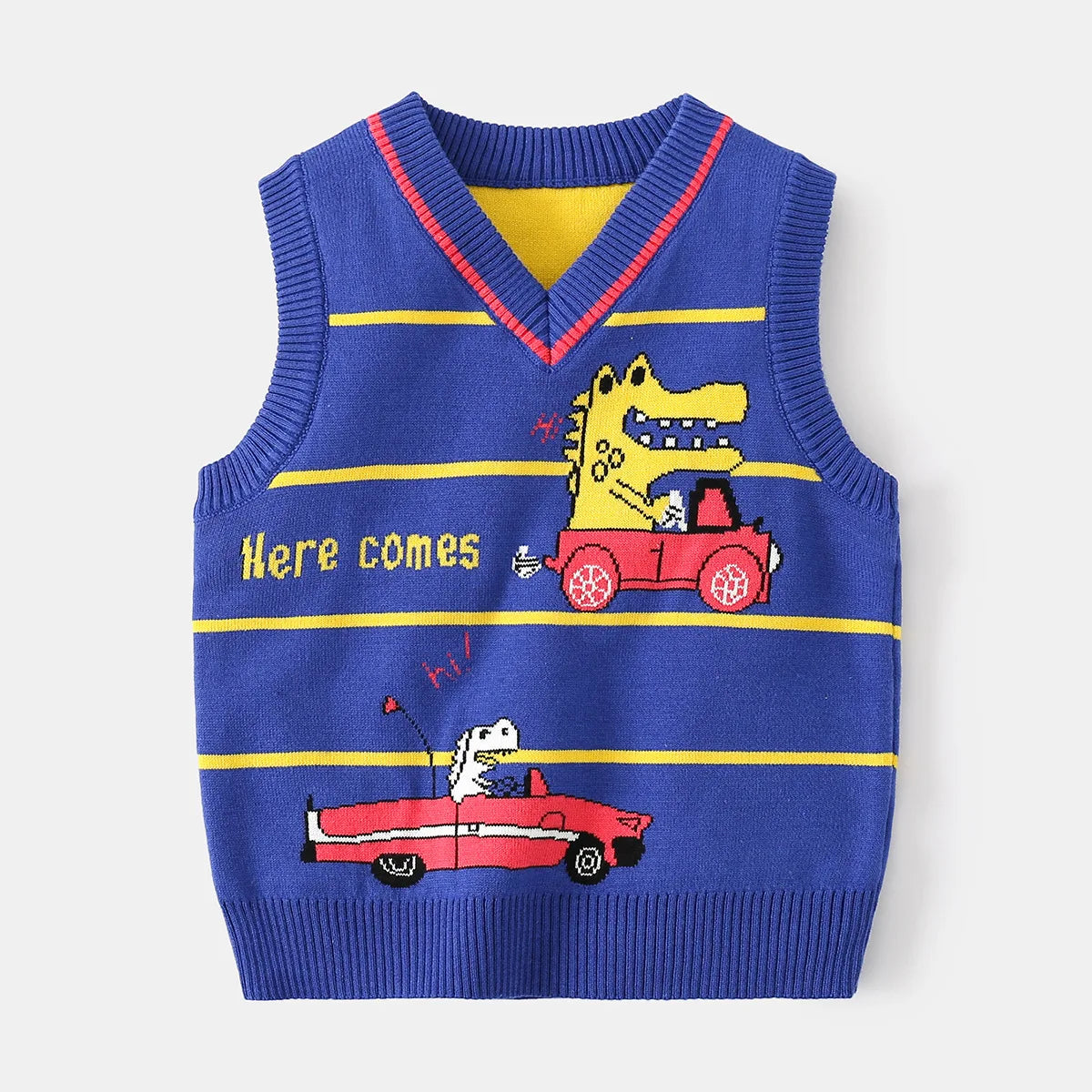 Workmanship™ Cartoon Dinosaur V-Neck Knitted Vest