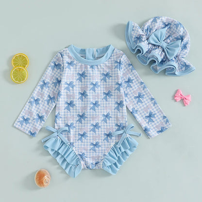 Bow Plaid Rash Guard Swimsuit