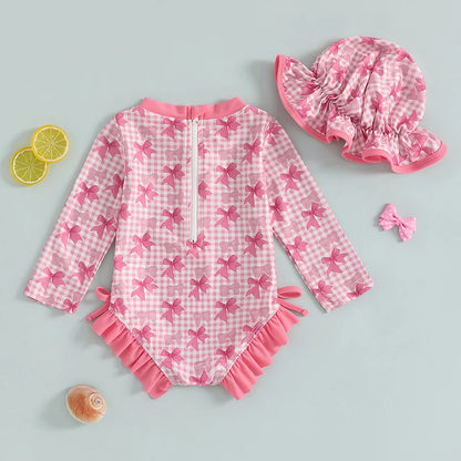 Bow Plaid Rash Guard Swimsuit