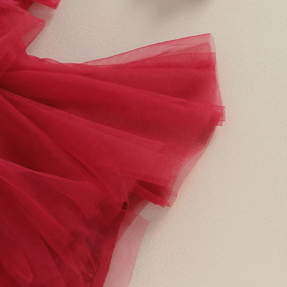 0-24M Summer Baby Girl Rompers Newborn Infant Toddler Tulle Bow Jumpsuit And Headband Princess Baby Girl Christmas Outfits