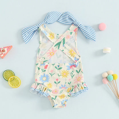Sleeveless Floral Ruffle Swimwear