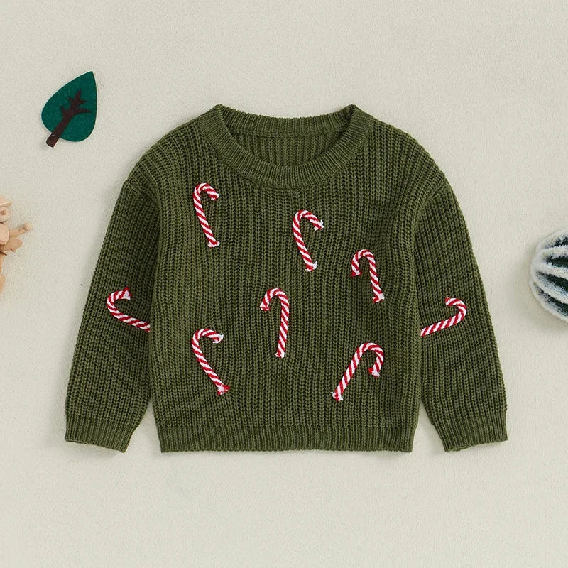 Candy Cane Baby Embroidery Knitted Sweater