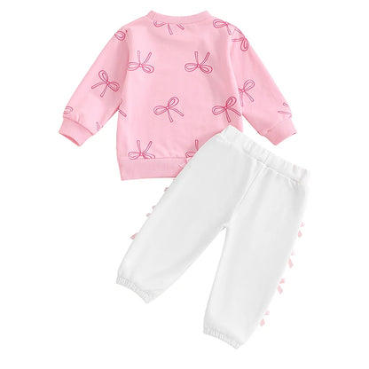 2 Piece Set Bow Long Sleeve Sweatshirt and Pants