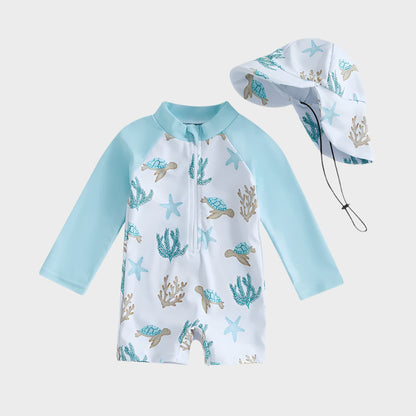 2 Piece Floral Fauna Rush Guard Swimwear