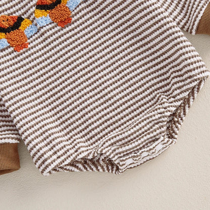 Casual Turkey Embroidery Striped Long Sleeve Romper