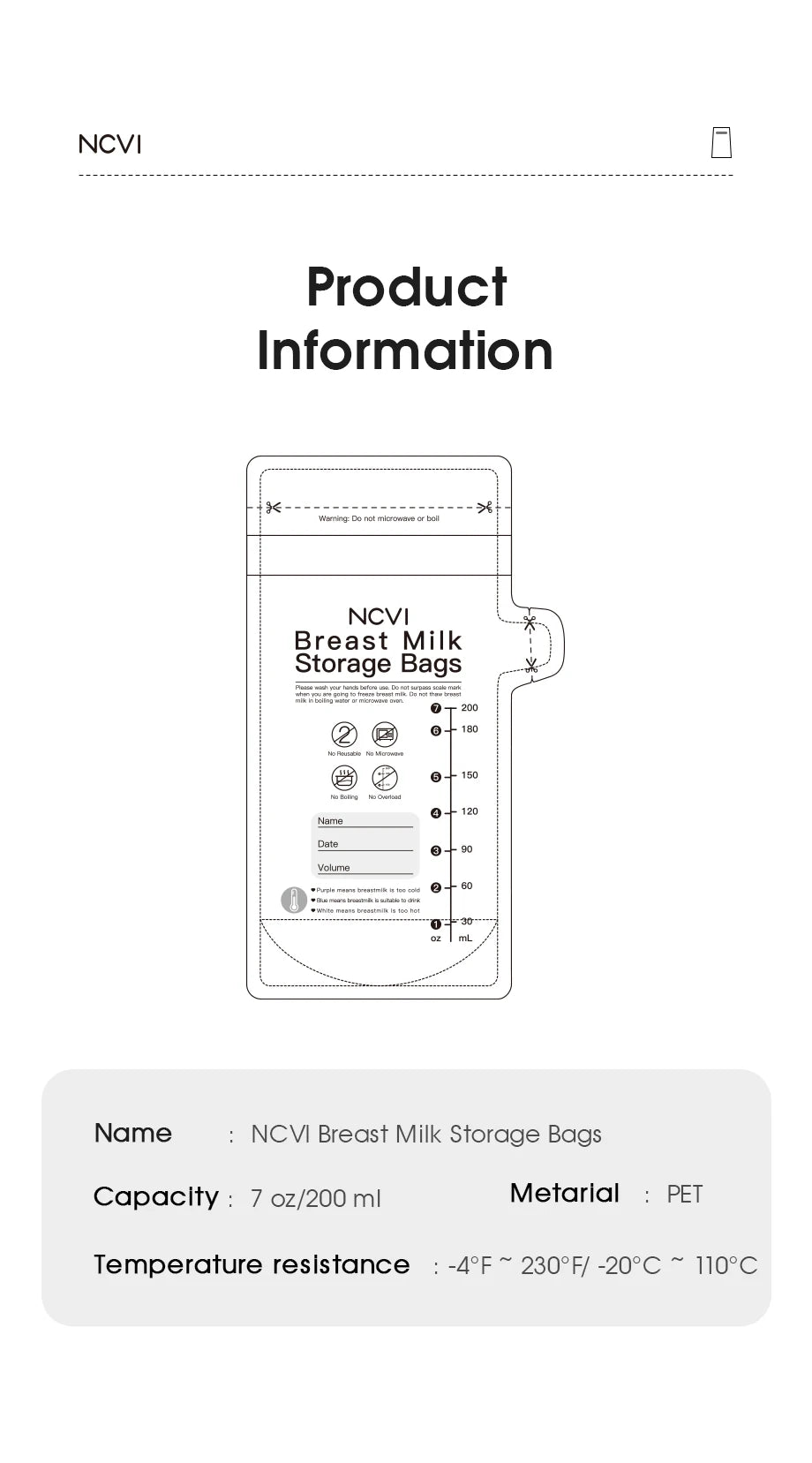 NCVI™ Breastmilk Storage Bags
