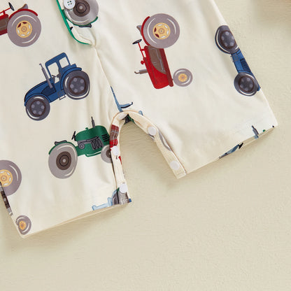 Combinaison à manches courtes à motif floral et tracteur