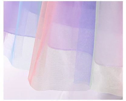 1 2 3 4 5 6 8 10 Years Flowers Baby Girls Dress Summer Rainbow Mesh Little Princess Dress Piano Performance Costume Kids Clothes