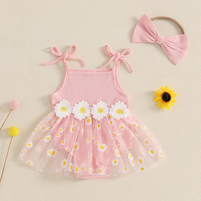 Daisy Ribbed Dress with Bow Headband