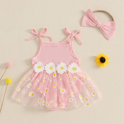 Daisy Ribbed Dress with Bow Headband