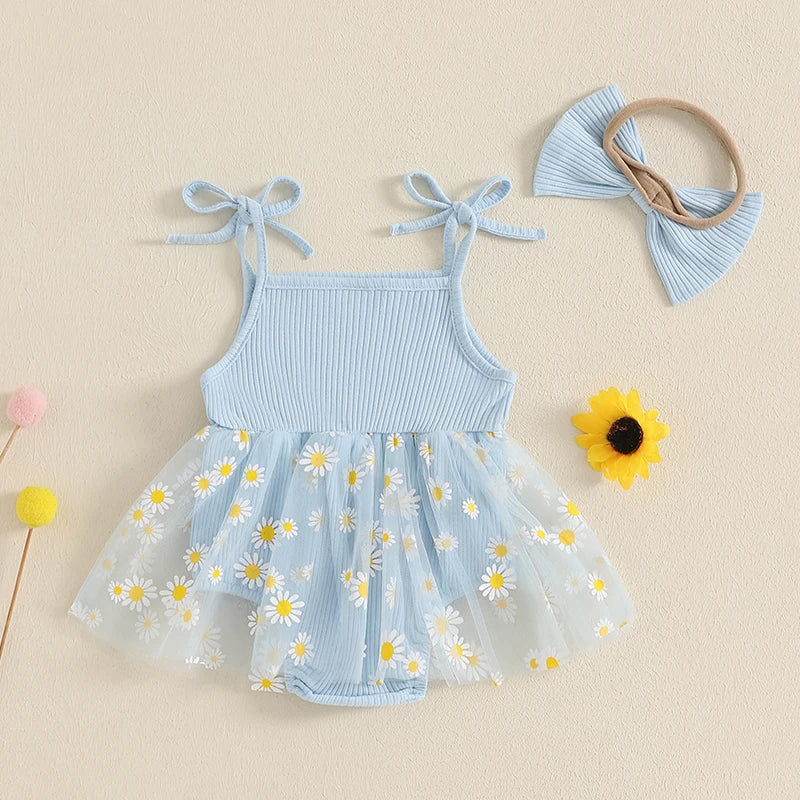 Daisy Ribbed Dress with Bow Headband