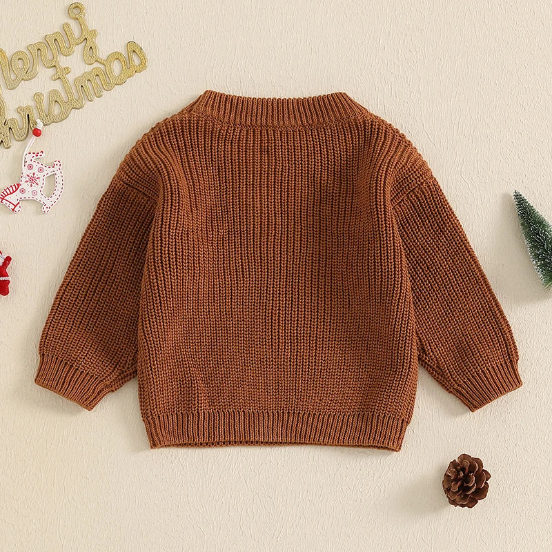 Pull de Noël pour tout-petits filles et garçons, vêtements de bonhomme en pain d'épice, broderie, col ras du cou, manches longues, pulls pour enfants, automne hiver