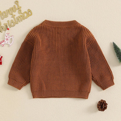 Pull de Noël pour tout-petits filles et garçons, vêtements de bonhomme en pain d'épice, broderie, col ras du cou, manches longues, pulls pour enfants, automne hiver