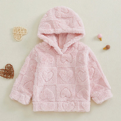 Sweat à capuche à manches longues en peluche d'hiver avec cœur