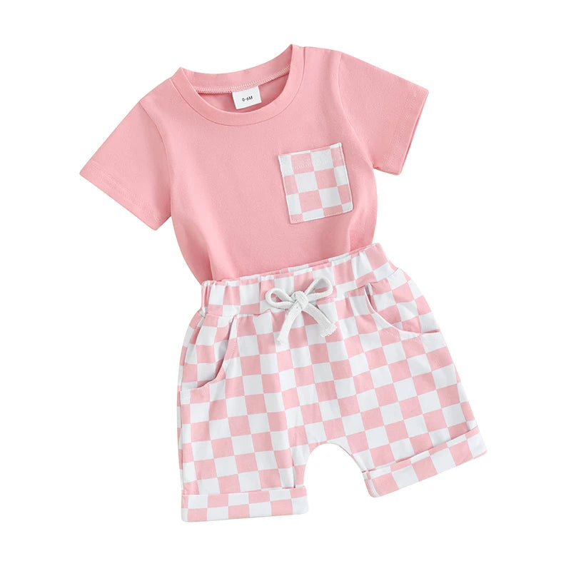 2 Piece Set Checkered Summer Patchwork Suit