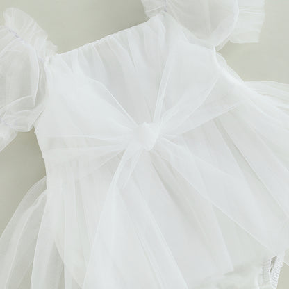 Romper Dress Short Puff with Bow Headband